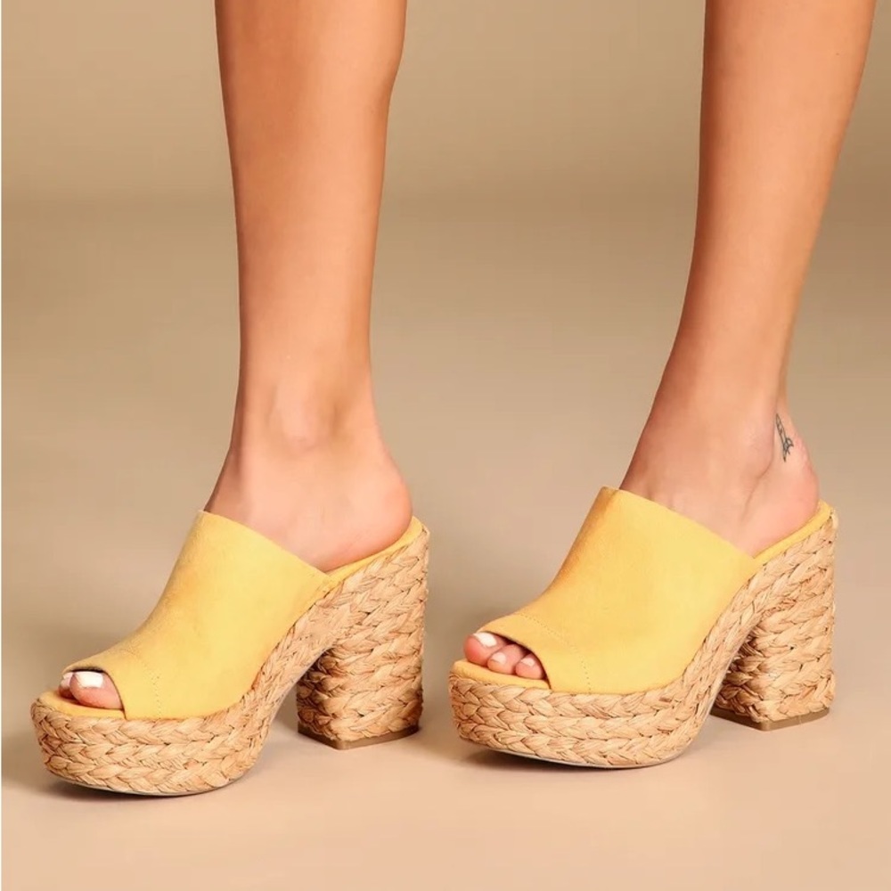Ervyn Marigold Suede Raffia Platform Slide Sandals